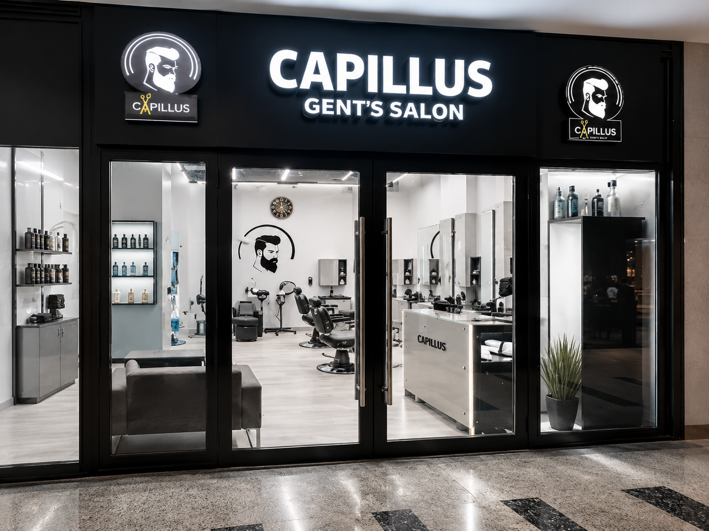 Capillus Gents Salon entrance at Azizi Riviera 9, Dubai