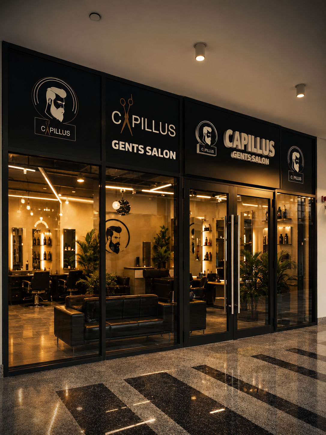 Inside Capillus Gents Salon — barber chairs and mirrors